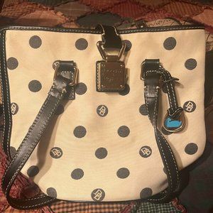 Authentic Dooney and Bourke White and Black Polka Dot Bucket Purse